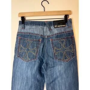 Vtg Y2K South Pole Youth Wide Leg Cross Skater Grunge Streetwear Jeans Size 16